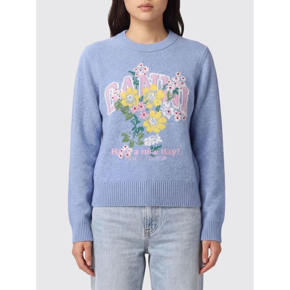 Ganni Women Ganni Recycled Wool-Blend Crewneck Jumper With Jacquard Logo